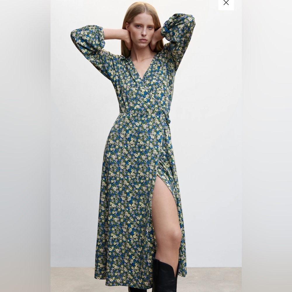 Mango Floral Midi Wrap Dress (NWOT)